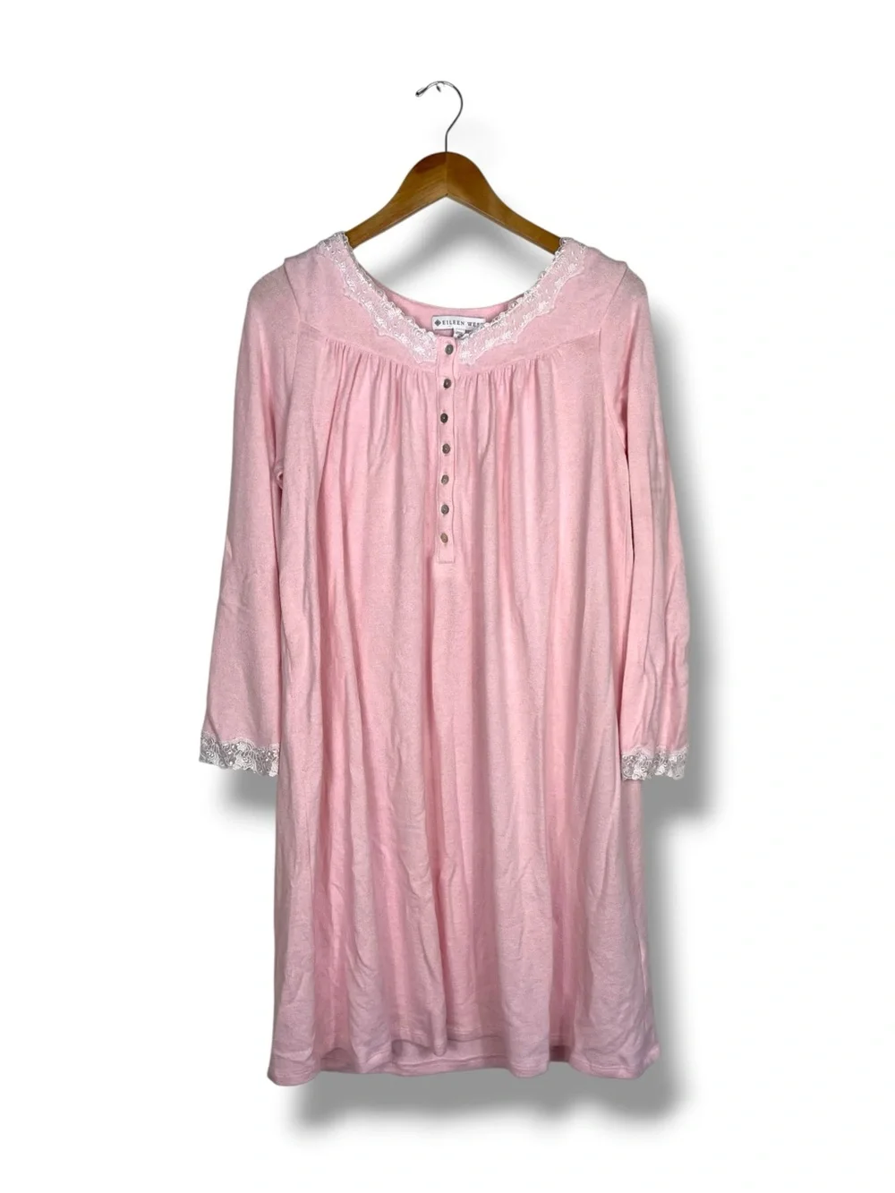 Eileen West Lace Trim Sweater Knit Ballet Nightgown Pink Size S Cottage Grandma